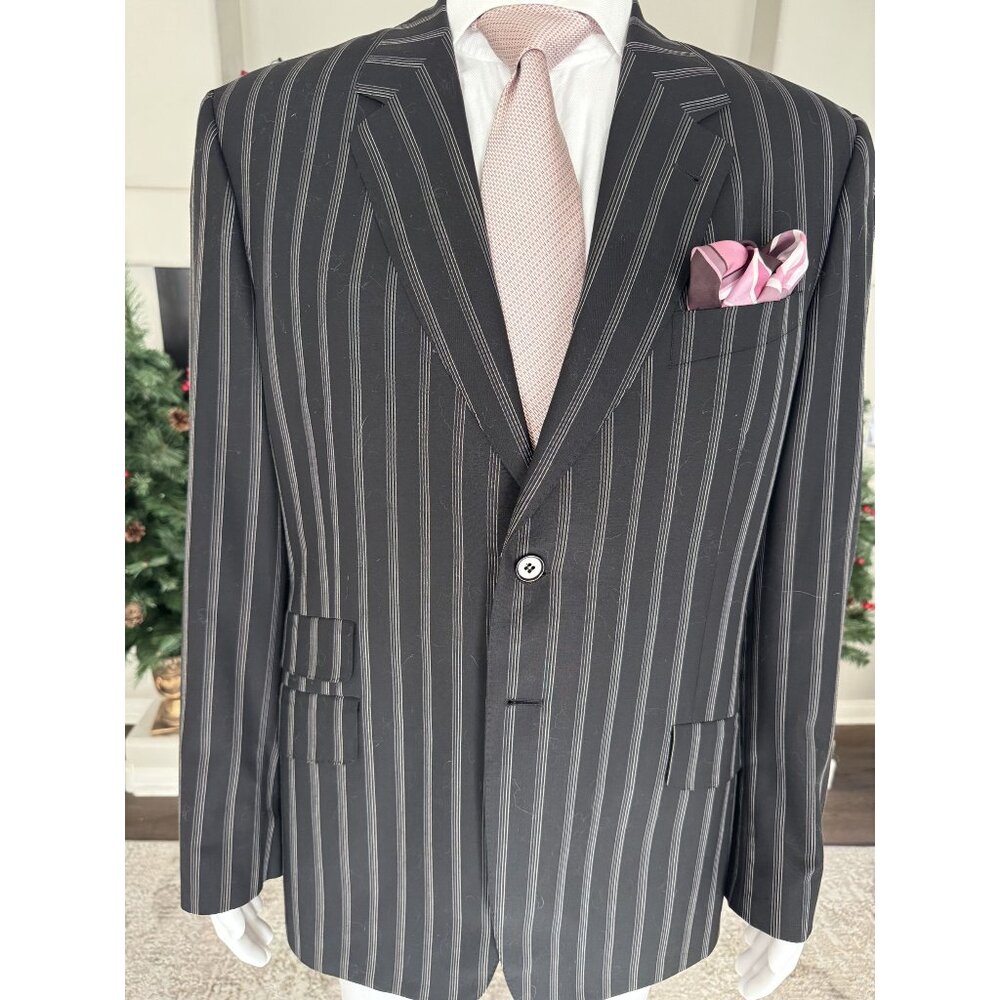 Paul Smith London Navy Blue Pinstripe Suit Made In Italy Size 54 IT